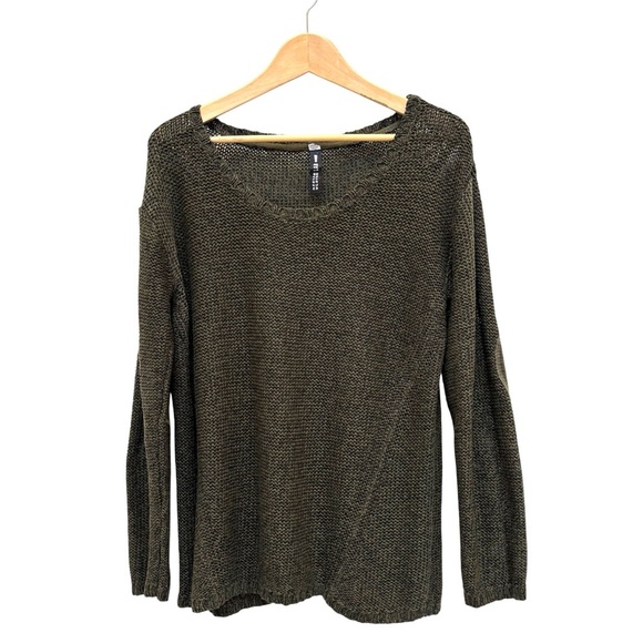 Lord & Taylor Design Lab Marled Knit Elbow Patch Sweater Academia Olive Green L - Picture 1 of 9